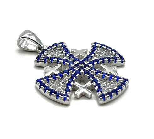 Sterling Silver Pave Stone Jerusalem Cross Pendant